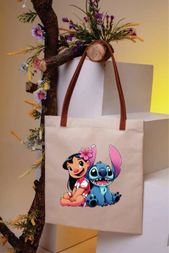 ECOBAG ALÇA DE COURO "LILO & STITCH" TAMANHO 35X35 - comprar online