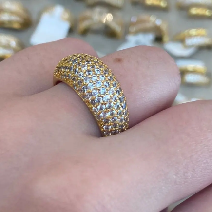 Anel Cravejado Monte Banho Ouro TAM 17