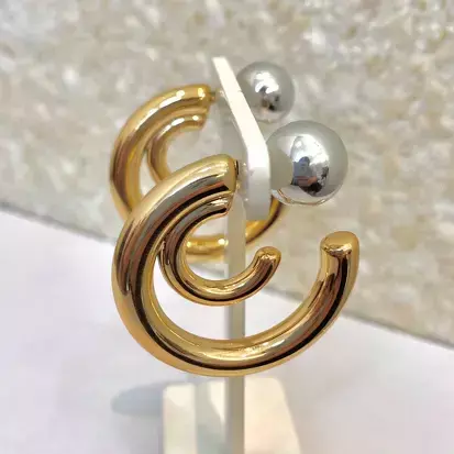 Brinco Argola Banho Duplo Fecho Bola - comprar online