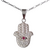 Dije mano de Fátima ojo fucsia con circonias con cadena figaro de 50 cm x 2.5 mm incluida, todo elaborado con plata 925. SKU: DS4 - comprar en línea