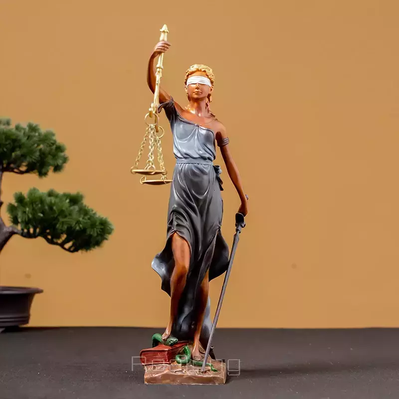 Estatua de bronce para mujer, escultura de diosa de la justicia de bronce con es