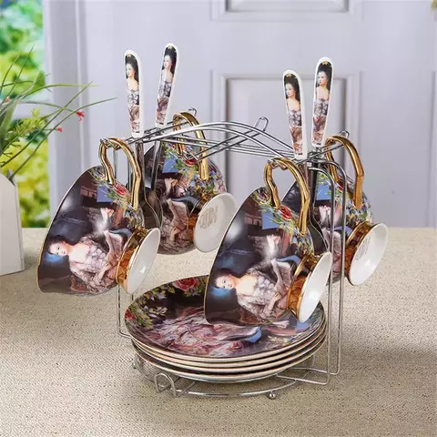 Juego de café de porcelana de hueso de lujo europeo, juego de té, tazas de caf