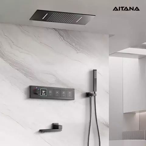 Sistema de ducha de latón de lujo con diseño de techo, pantalla digital LED fr