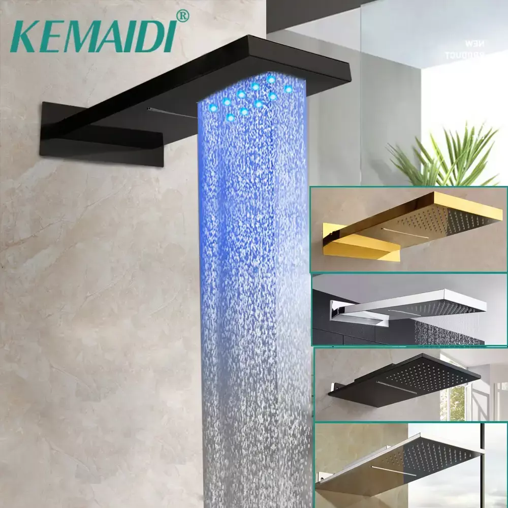 KEMAIDI Cabezal de ducha negro, cabezal de ducha de cascada de lluvia, rociador