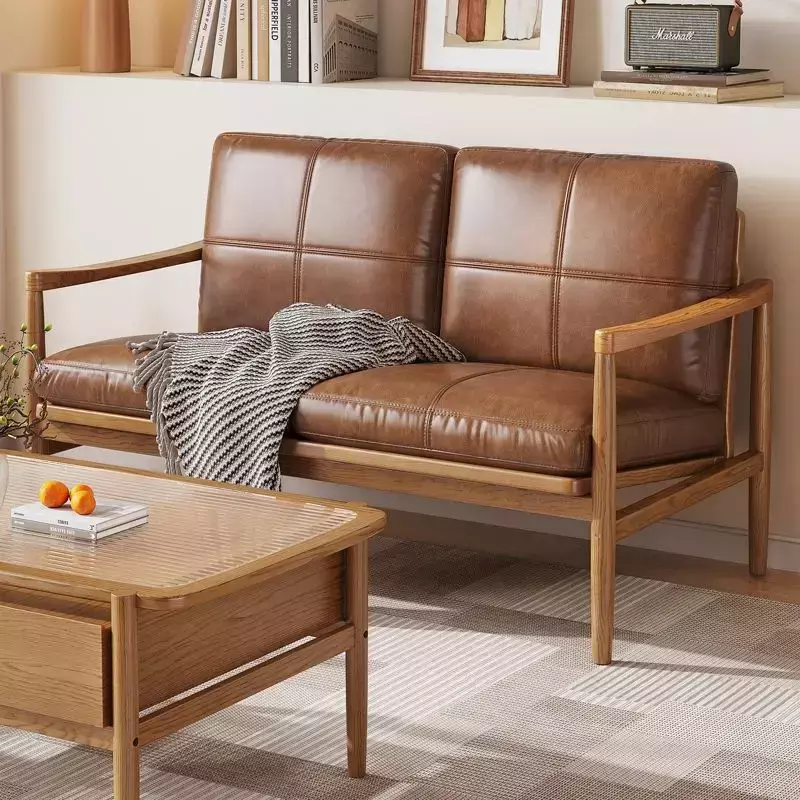 Sillón de cuero elegante y acogedor para el hogar | Hecho a mano con base de ma