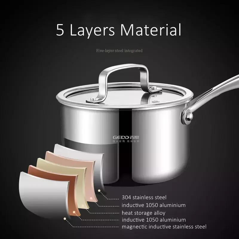 Certificación LFGB Sartén de leche de acero inoxidable puro 304 con cubierta t