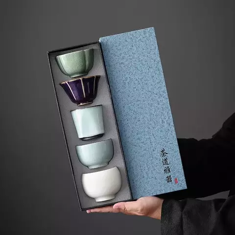 Juego de té de porcelana china con cinco hornos famosos, taza de té gongfu de