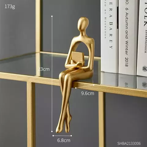 Estatuas doradas para decoración del hogar, escultura de estante, decoraciones