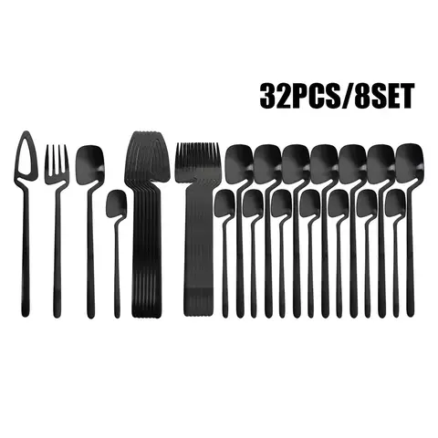 Juego de cubiertos negro mate de 32 Uds., vajilla de acero inoxidable 304, cuchi