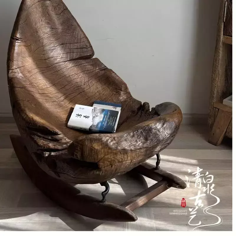 Arte antiguo, sorprendente viento, mecedora de madera maciza, silla reclinable,
