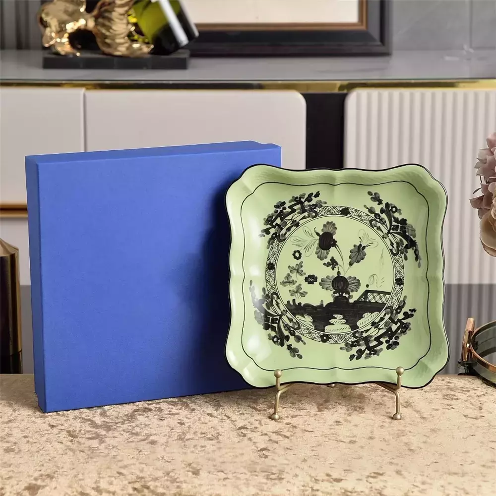 Paquete de vajilla con estampado de cerámica, suministros de cocina, taza de té de la tarde y bandeja de platillo, olla de leche, vajilla de almacenamiento, plato de pie alto