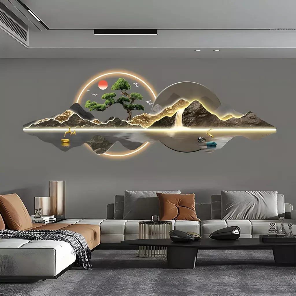 Pintura colgante con luz LED tallada acrílica, nueva sala de estar, sofá de ofic