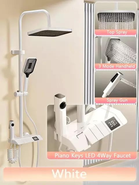 Juego de ducha de baño con pantalla LED, teclas de piano, ducha de baño, ducha