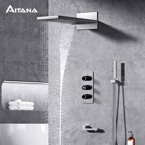 Sistema de ducha termostático con pantalla LED integrada, pistola de latón de