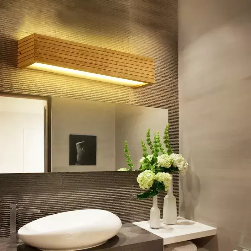 Lámparas Led modernas para pared interior, luz de madera para espejo de baño, ac