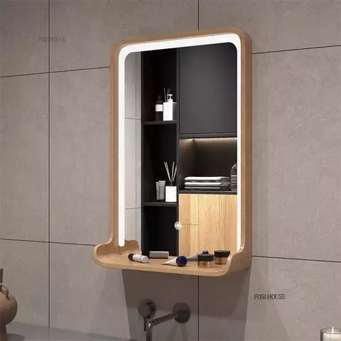 Espejos de baño montados en la pared de madera maciza francesa, lavabo de baño