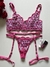 Conjunto de Lingerie Pink bordado com cinta liga