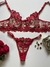 Conjunto Luxo Pétala -Tule Bordado Vermelho