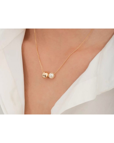 Colar Esfera Dupla com Perola - comprar online