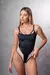 BODY CON RECORTE DE MICRO TUL Y CUERO - TD5063 - tienda online