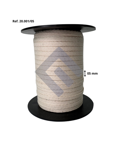 Cadarço Sarjado 100% Algodão 5mm - Rolo com 100 Metros