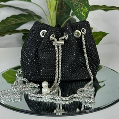 Bag Shine- estilo saquinho (cabe celular) strass preto