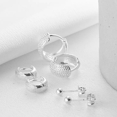 Trio de brincos prata 925- argolas M e G - brinco esfera P