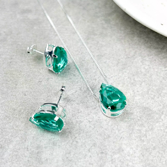 Conjunto gota verde turmalina - prata 925