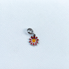 Berloque flor vermelha em aço inox