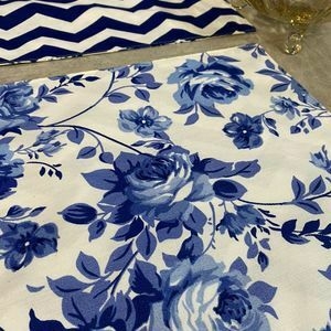 Jogo Americano Avulso Impermeavel Dupla Face Azul Floral