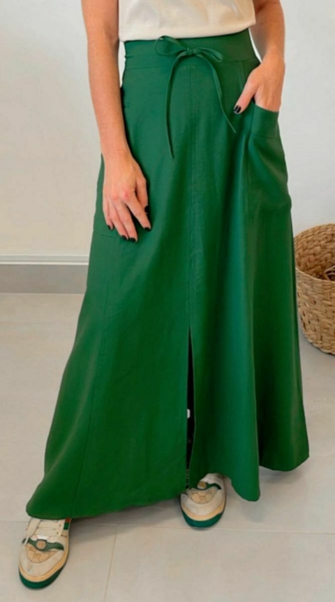 Saia Verde Folha em Tecido Marante com Fendas