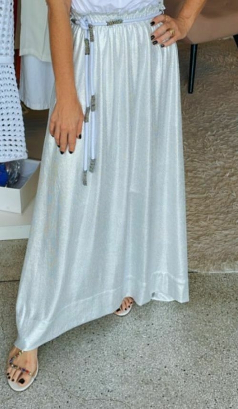 Saia Longa Metalizada Prata com Cinto