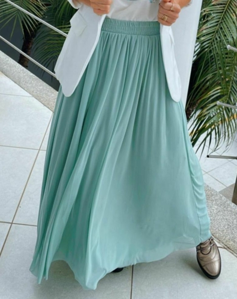 Saia de Tule Verde Mint com Camadas e Cintura Elástica