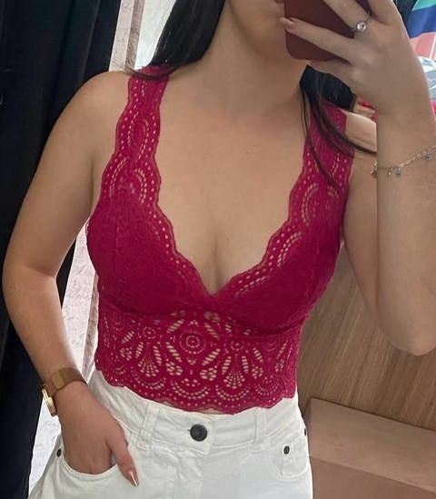 Top Renda Alongado Pink com Bojo
