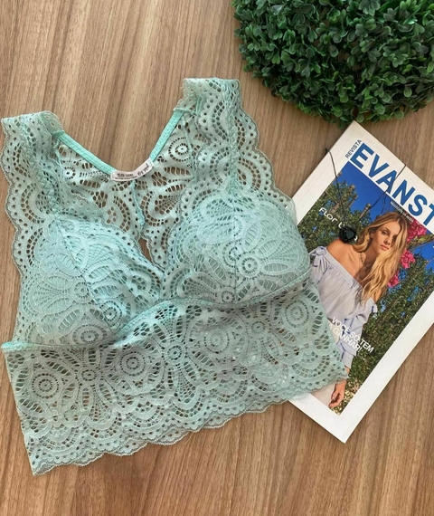 Top Renda Alongado Verde Menta com Bojo