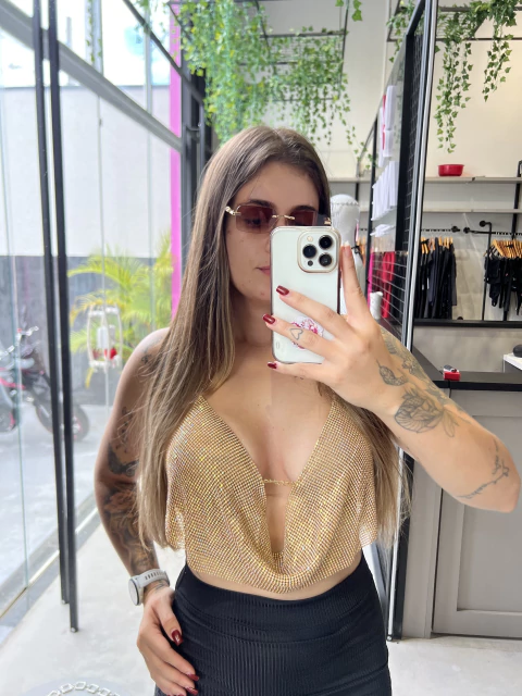 Top Cropped Strass Dourado/ Prata/ Preto