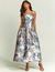 Vestido De Festa Midi Estampado Azul Marinho Oxford - comprar online