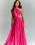 Vestido de festa longo pink Sicília com amarração e recortes elegantes , ideal para eventos especiais.