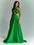 Vestido de festa longo verde bandeira com amarração e recortes, ideal para eventos especiais ideal para convidada