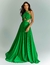 Vestido de festa longo verde bandeira com amarração, estilo elegante e moderno ideal para convidada