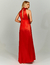 Vestido longo vermelho frente única Daphne visto de costas  ideal para convidada de casamento, convidada de formatura, natal, casual, evento coorporativo