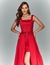 Vestido de festa longo vermelho com sobreposição, estilo elegante ideal para formandas, madrinhas de casamento, ocasião especial