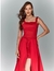 Vestido de festa longo vermelho com sobreposição da marca Lomma ideal para formandas, madrinhas de casamento, ocasião especial