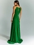 Vestido de festa longo verde floresta com manga removível, visto de costas ideal para madrinhas, convidada de casamento, convidada de formatura, ocasiões especiais