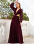 Vestido de festa longo marsala com mangas bufantes e detalhes vazados ideal para madrinhas de casamento