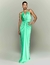 Vestido de festa longo de cetim verde caribe estilo frente única ideal para madrinha de casamento, para convidada de casamento, convidada de formatura