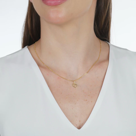 Pingente Vasado Duplo Coração Corte a Laiser na Máquina Banhado a Ouro 18k