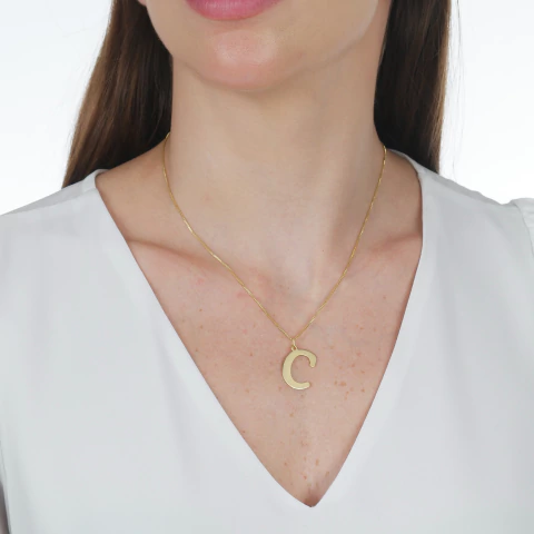 Pingente Letra C Corte a Laiser Banhado a Ouro 18k - (cópia)