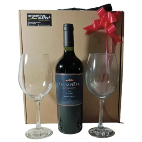 Caja Gourmet Vino Trumpeter Malbec Copas Regalos - comprar online
