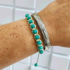 Pulseira Macramê com Cristais Turquesa Forte 